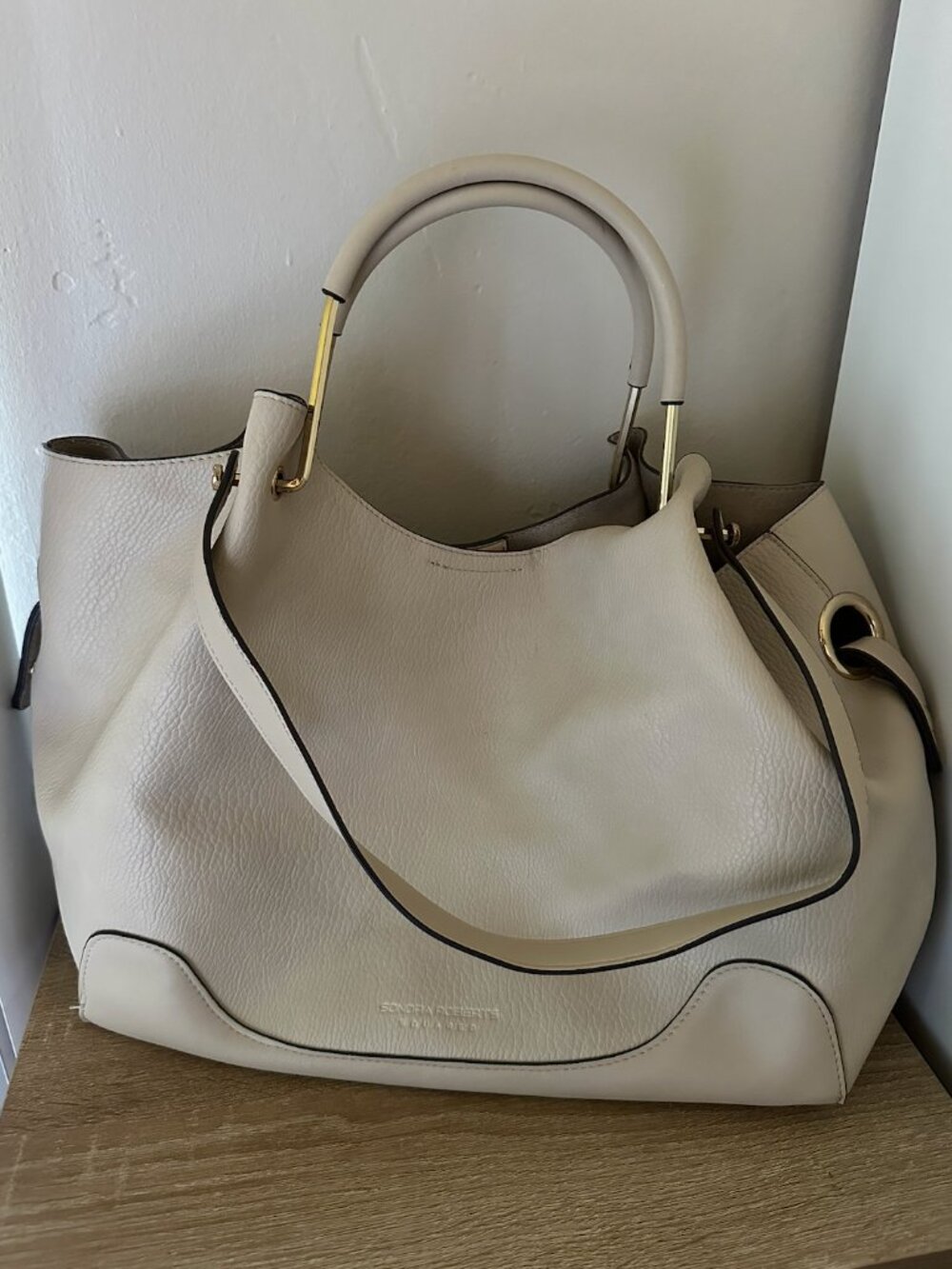 Sondra Roberts Pebbled Leather Tote Bag Gold Hardware Office Work Purse - Picture 5 of 12